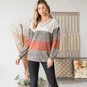 Solid Color Block and Animal Top with Stitch